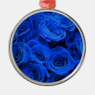 Elegant blue roses blue flowers blue floral metal ornament