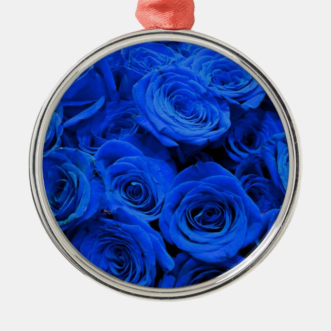 Elegant blue roses blue flowers blue floral metal ornament (Front)