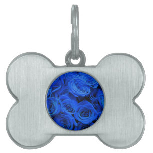 Elegant blue roses blue flowers blue floral pet name tag