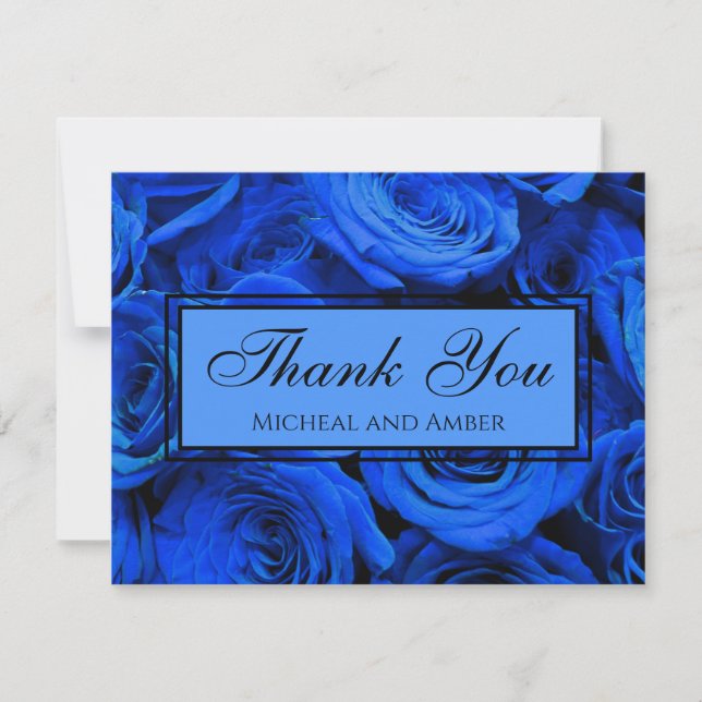 Elegant blue roses blue flowers blue floral thank you card (Front)