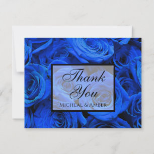 Elegant blue roses blue flowers blue floral thank you card