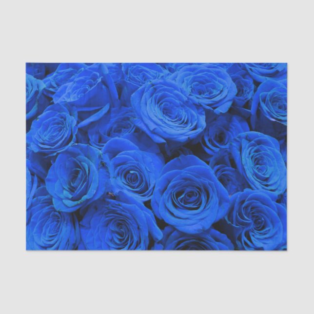 Elegant blue roses blue flowers blue floral tissue paper (Front)