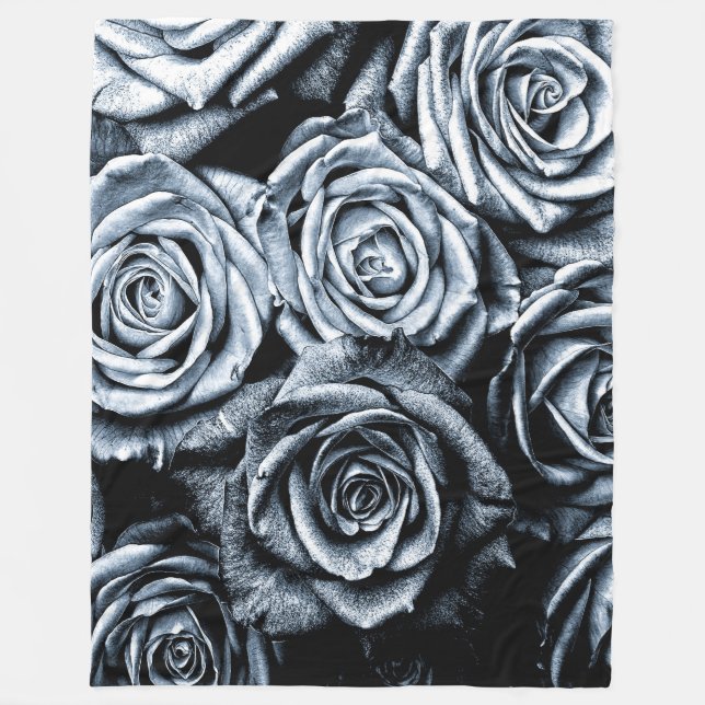 Elegant Blue Roses Fleece Blanket (Front)