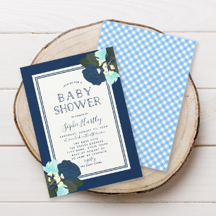 Elegant Blue Roses Floral Baby Shower Invitation