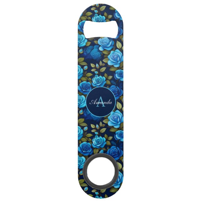 Elegant Blue Roses Floral Pattern Monogramed Photo (Front)