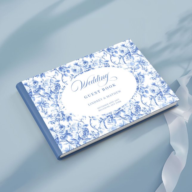 Elegant Blue Roses French Toile Guest Book (Elegant Blue Roses French Toile Guest Book)