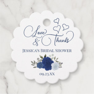 Elegant Blue Roses Love & Thanks Bridal Shower Favour Tags