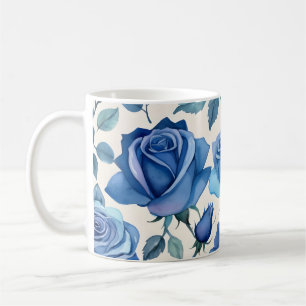 Elegant blue roses pattern coffee mug