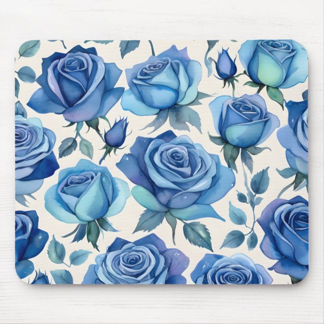 Elegant blue roses pattern mouse pad (Front)