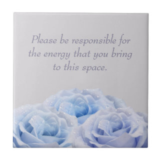Elegant Blue Roses Positive Energy Floral Grey Ceramic Tile