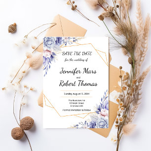 Elegant Blue Roses Save The Date