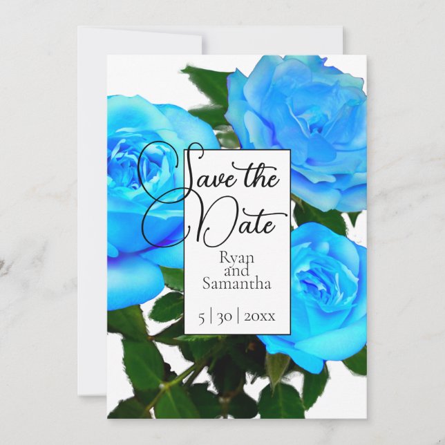 Elegant Blue roses teal roses  Save The Date (Front)