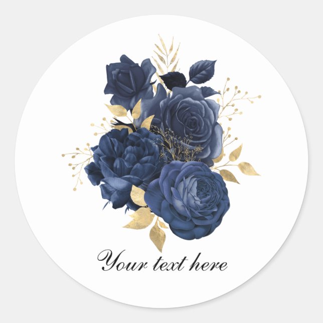 Elegant blue roses Wedding customisable Classic Round Sticker (Front)