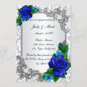 Elegant Blue Roses Wedding Engagement Party Invitation
