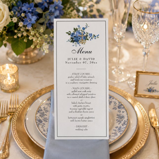 Elegant Blue Roses Wedding Religious Menu (Creator Uploaded)