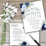 Elegant Blue Roses Wedding Save the Date Calendar Announcement Postcard<br><div class="desc">This rustic wedding Save the Date postcard features an elegant watercolor floral design with beautiful hand painted roses in shades of dusty blue, periwinkle, and navy. There is a customizable calendar showing the month of your wedding with a heart around your special day. Fashionable, bohemian, and chic, this card is...</div>