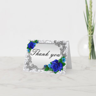 Elegant Blue Roses Wedding Thank You Card