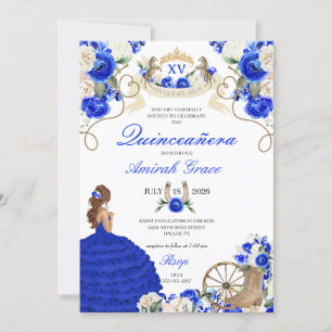 Elegant Blue Roses Western Cowgirl Quinceañera Invitation
