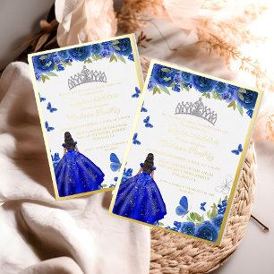 Elegant Blue Royal Floral Butterfly Quinceanera
