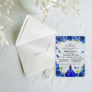 Elegant Blue Royal Floral Butterfly  Quinceanera Acrylic Invitations