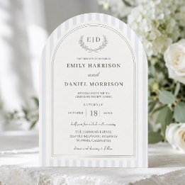 Elegant Blue & Sage Green Striped Wedding Invitation