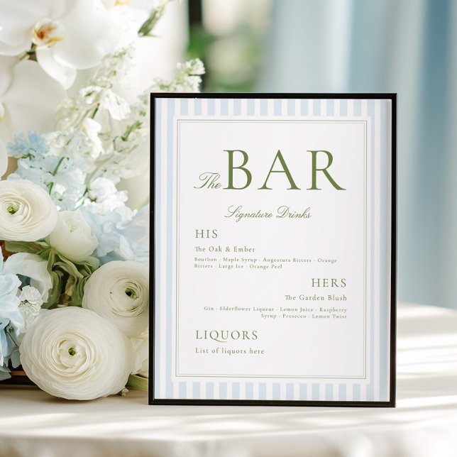 Elegant Blue & Sage Striped BAR Poster (Creator Uploaded)