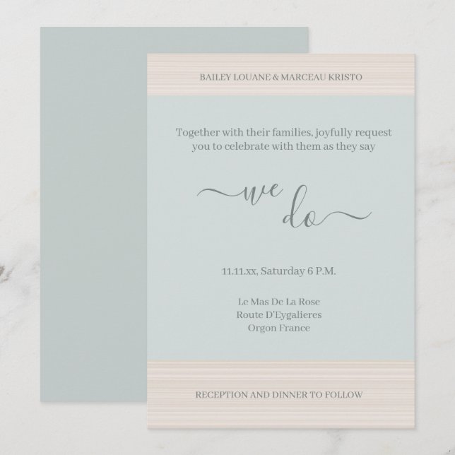 Elegant Blue Sage We Do Wood Grain Stripes Wedding Invitation (Front/Back)