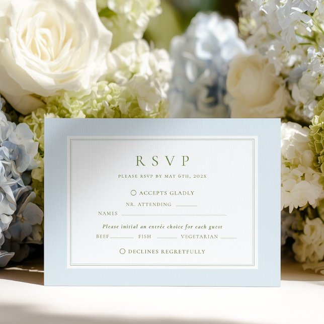 Elegant Blue & Sage  Wedding RSVP Card (Creator Uploaded)