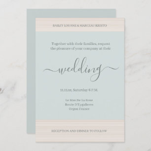 Elegant Blue Sage Wood Grain Stripes Chic Wedding Invitation