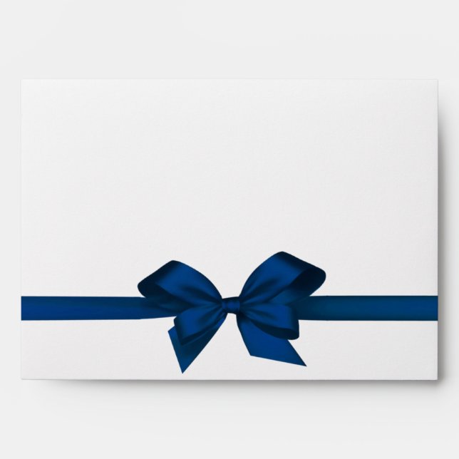 Elegant Blue Satin Bow on White Envelope (Front)