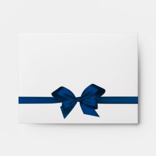 Elegant Blue Satin Bow on White Envelope