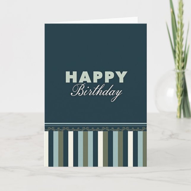 Elegant Blue Script Birthday Card (Front)