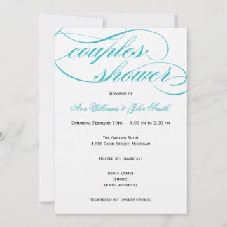 Elegant Blue Script Couples Shower Invitation
