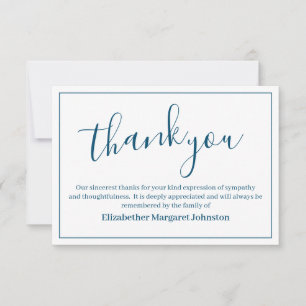 Elegant Blue Script Funeral Thank You Bereavement Card