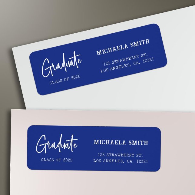 Elegant Blue Script Graduation Return Address Label (Creator Uploaded)