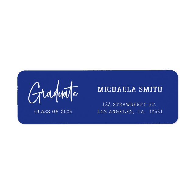 Elegant Blue Script Graduation Return Address Return Address Label (Front)