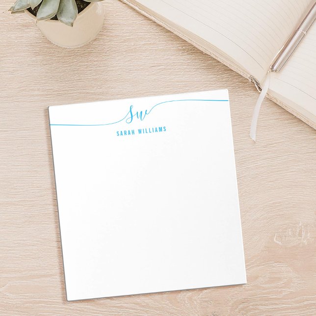 Elegant Blue Script Initial Monogram  Notepad (Creator Uploaded)