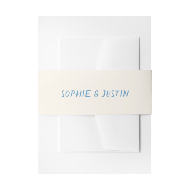 Elegant Blue Script Names Wedding Invitation Belly Band (Front Example)