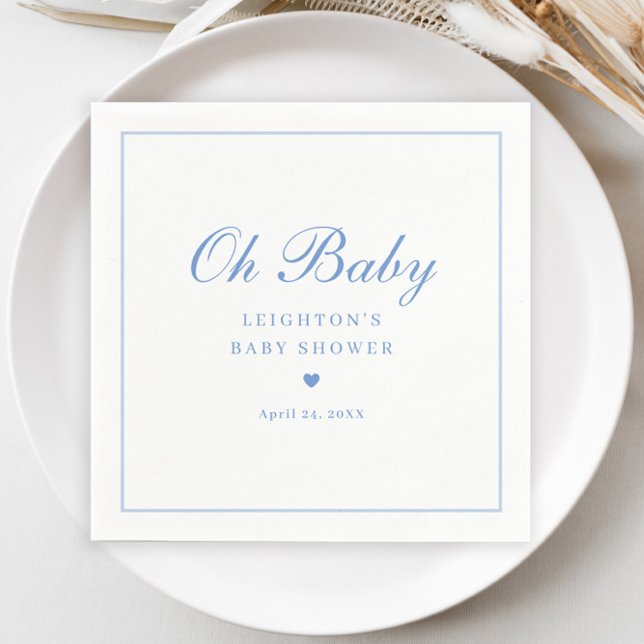 Elegant Blue Script Oh Baby Shower  Napkin (Elegant Blue Oh Baby Script Boys Baby Shower Napkins.)