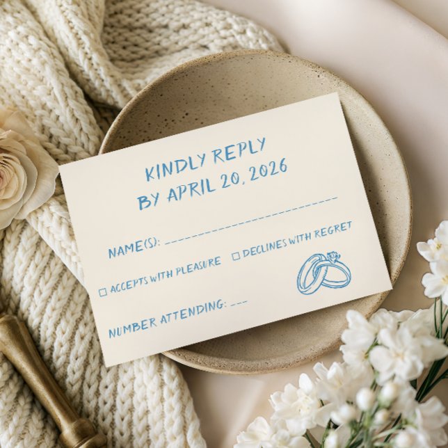 Elegant Blue Script Typography Minimalist Wedding  RSVP Card (Creator Uploaded)