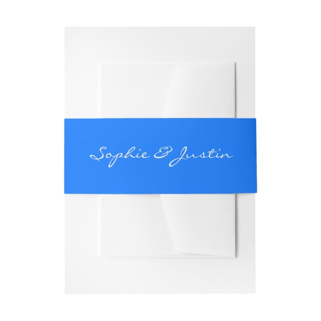 Elegant Blue Script Wedding Invitation Belly Band (Front Example)