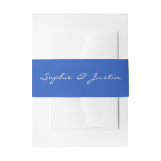Elegant Blue Script Wedding Invitation Belly Band
