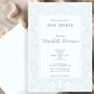 Elegant Blue Scrollwork Baby Shower Invitation