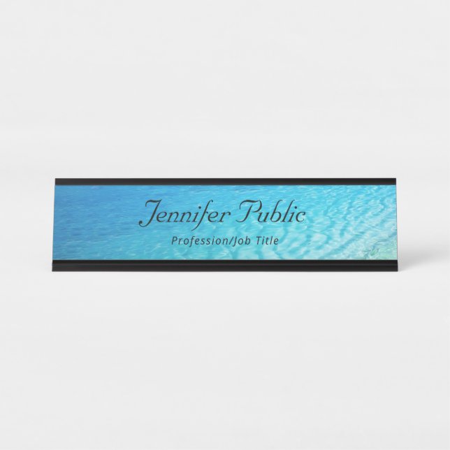Elegant Blue Sea Waves Modern Template Nature Desk Name Plate (Front)