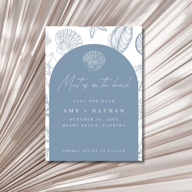 Elegant Blue Seashell Beach Wedding Save The Date (Elegant Blue Seashell Beach Wedding Save the Date)