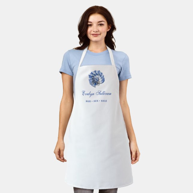 Elegant Blue Seashell Logo Apron (Worn)