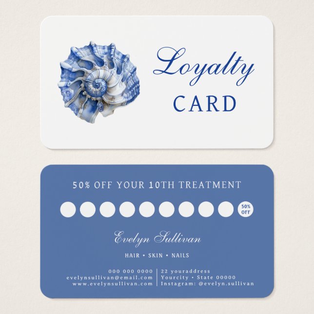 Elegant blue seashell logo loyalty card (Front & Back)