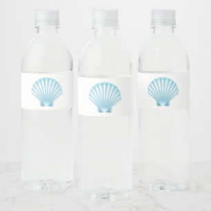 Elegant Blue Seashell Nautical Beach Wedding Water Bottle Label