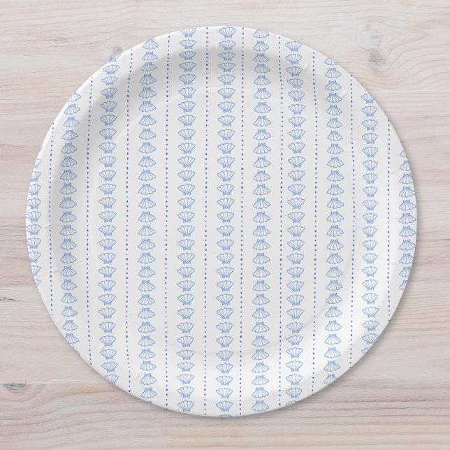 Elegant Blue Seashell Nautical Coastal Wedding Paper Plate (Creator Uploaded)