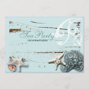 Elegant BLue Seashells Beach bridal tea party Invitation